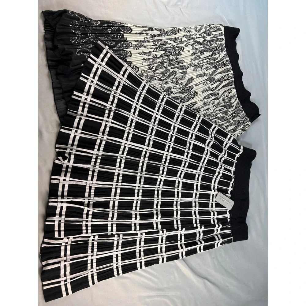 Metrowear Andi + James Pleated Midi Skirt Bundle Black White Paisley Grid Large